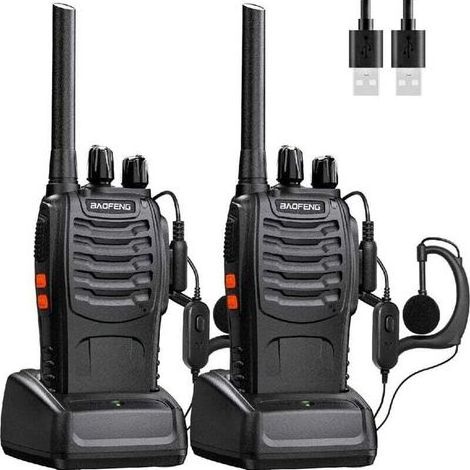 Baofeng Professional wiederaufladbares Funkgerät mit großer Reichweite, 16 Kanälen, PMR-Funkgerät, Headset, USB-Ladegerät und Batterien (1 Paar) (1/4)