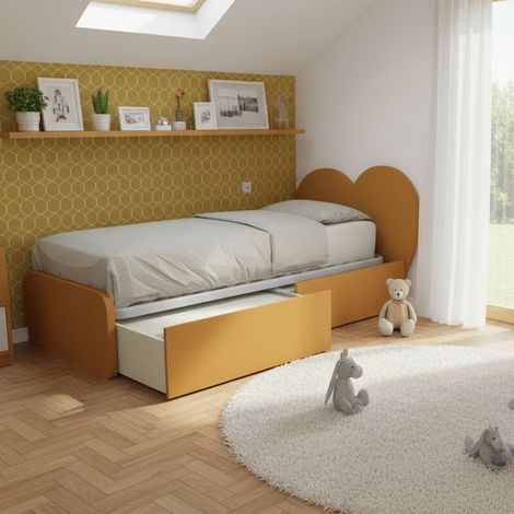 Letto singolo a cuore 80x190 con cassetti - Zolfo (1/5)