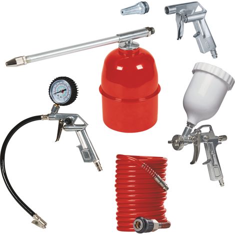 Original Einhell 5-teiliges Druckluftset Profi (Kompressor-Zubehör, bis max. 8 bar, inkl. Sprühpistole, Farbspritzpistole, Ausblaspistole, Reifenfüller, 4 m Schlauch) (1/5)