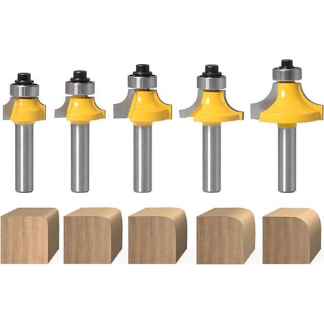 Lot de 5 fraises à arrondir avec tige de 8 mm, fraises rondes standard, pour le travail du bois et le bricolage