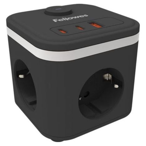 Regleta con Interruptor Fellowes/ 3 Tomas de corriente/ 1 USB - 2 USB Tipo-C/ Cable 2m/ Negra