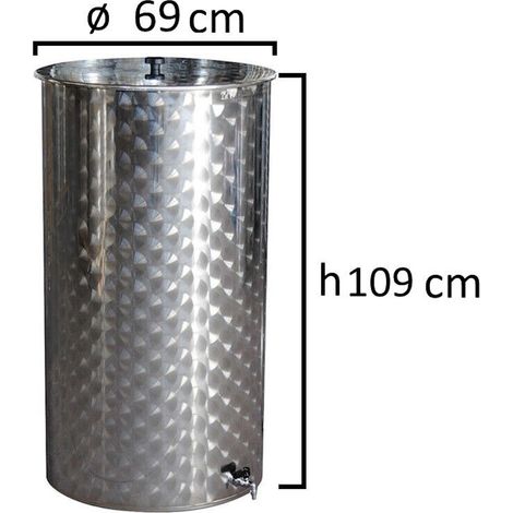 BOTTE PER VINO OLIO CONTENITORE PER ALIMENTI IN ACCIAIO INOX 18/10 BELVIVERE - Piedistallo: NO - Olio di Vasellina: No - Galleggiante: NO - Capacità Botte: 400 LT - Ø 69 x H 109 cm - Rubinetto: Acciai