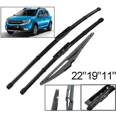 KLVGTIFS PULot de 3 Balais d'essuie-glace avant et arrière pour Dacia Renault Sandero II 2015 2016 2017 2018 2019 (1/4)
