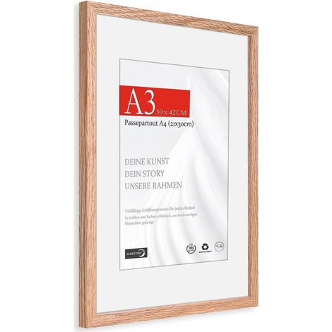 Bilderrahmen Eiche massiv für A3 (29,7x42cm) mit Passepartout für A4 (1/5)