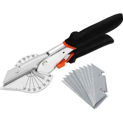 Tijeras angulares GABRIELLE - Tijeras ingleteadoras multiángulo de 45 a 135 grados, tijeras de electricista versátiles para cortar corcho, plástico y PVC. Incluye 10 hojas de repuesto.