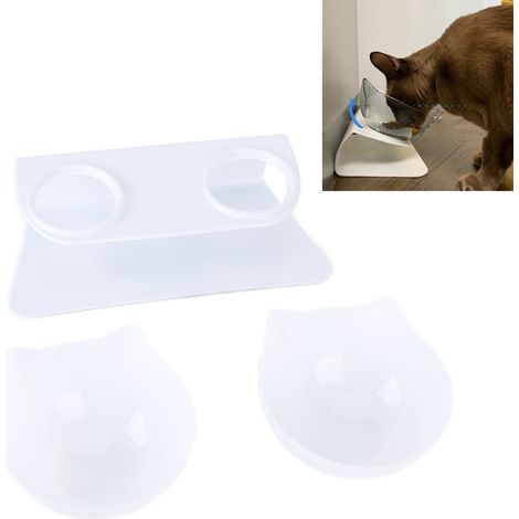 Doppelnapf für Haustiere, Katzen- und Hundenäpfe, Nackenschutz für Haustiere, Futterspender, Hunde- und Katzenteller, weiß. (1/5)