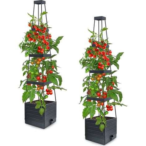 Ensemble de 2 jardinières avec supports, pots de fleurs et treillis pour plantes grimpantes avec système d'arrosage automatique, pots de plantation(quatre niveaux) (1/5)