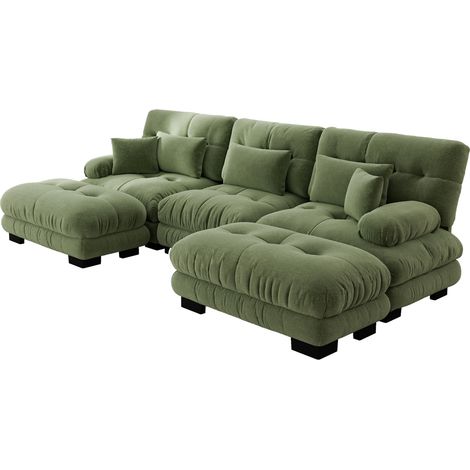 Sofá modular esquinero en chenilla verde con otomana, 313 x 145 x 81 cm (1/5)