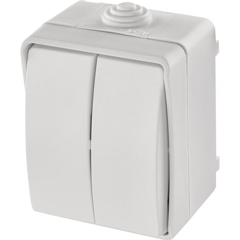 EMOS Interruttore seriale impermeabile con 2 bilancieri, doppio interruttore per illuminazione, colore bianco, 250 V/10 AX, plastica, montaggio a parete, classe di protezione IP54 per esterni (1/5)