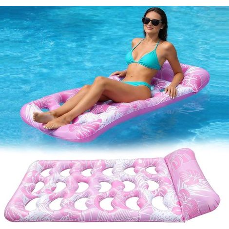 Materassino gonfiabile da piscina, isola galleggiante per il relax in acqua con poggiatesta, 180 x 80 cm, rosa. (1/5)