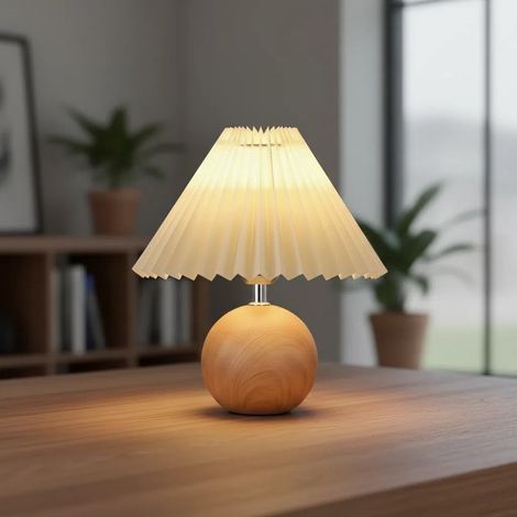Tischleuchte – Schlafzimmer-Tischleuchte – Touch-Lampe – Dimmbare LED-Lampe – Plissee-Lampenschirm – Schreibtischlampe – Kinder-Nachtlicht – Wohnzimmer – 9 W – Beige (1/5)