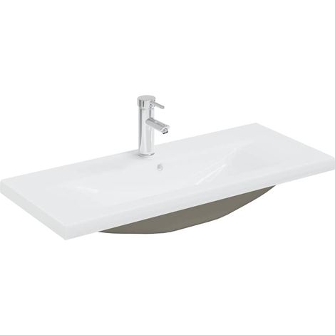 vidaXL Lavabo empotrado con grifo cerámica blanco 91x39x18 cm (1/2)