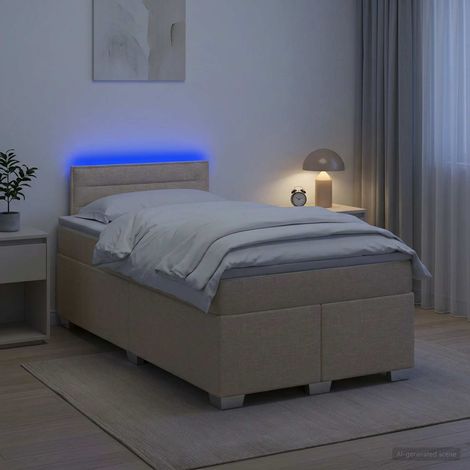 vidaXL Cama con Base Tapizada, Colchón y Luz LED Crema 120 x 200 cm (1/5)