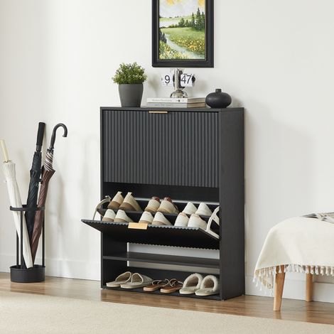 Zapatero 80 x 24 cm, estantes regulables, antivuelco, negro OKMYHOME (1/5)