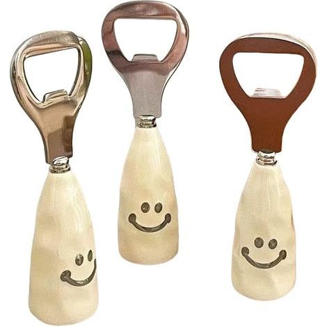 Décapsuleur en acier inoxydable avec base en céramique, motif smiley mignon, amusant et décoratif (1/5)
