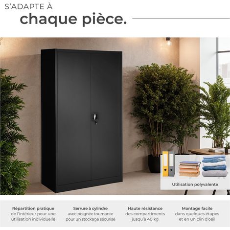 Armoire de rangement metallique en acier 180 x 80 40 cm noir — vue 3