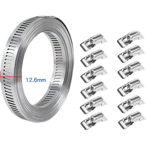 Abrazaderas para mangueras, abrazaderas para mangueras de acero inoxidable 304, abrazaderas para mangueras ajustables, abrazaderas para mangueras de acero inoxidable, 10 m (1/3)