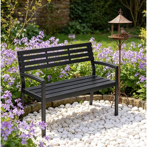 Banc de jardin en métal et PS noir avec dossier et accoudoirs (1/5)