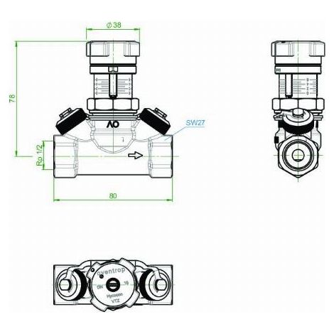 Robinet d'équilibrage OVENTROP Hycocon VTZ - PN 16 DN 20, Rp ¾ F, avec prises de pression et robinets de vidange - 1061706