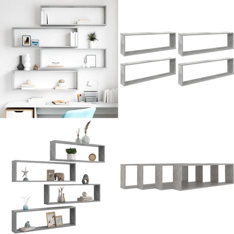 Étagères cube murales 4 pcs gris béton bois d'ingénierie - Étagères Murales - Étagères Cubes - Décoration Murale - Rangement Mural - Meubles De Salle À Manger - Home & Living (1/5)