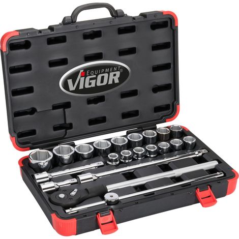 VIGOR Jeu de clés à douille 3/4" V2318N, carré creux 20 mm, 21 outils (1/4)