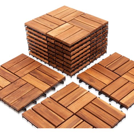 Wolketon 55STK Holzfliese Akazie 30 x 30 cm Terrassenplatten Klicksystem Außen Klickfliesen Balkon Terrassenfliesen Holz,wetterfest rutschfest