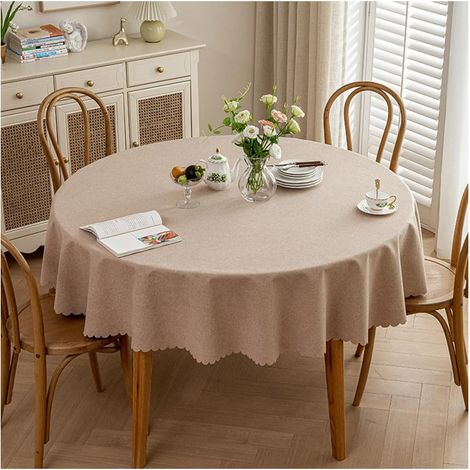 Nappe Ronde Anti-Taches, Nappe enduite imperméable, Facile à Nettoyer, Brun Clair diamètre 160 cm (1/5)