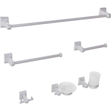 Set di 6 accessori da bagno chic in stile moderno Bicchiere in vetro e portasapone in alluminio inclusi Accessori da bagno argento Talara