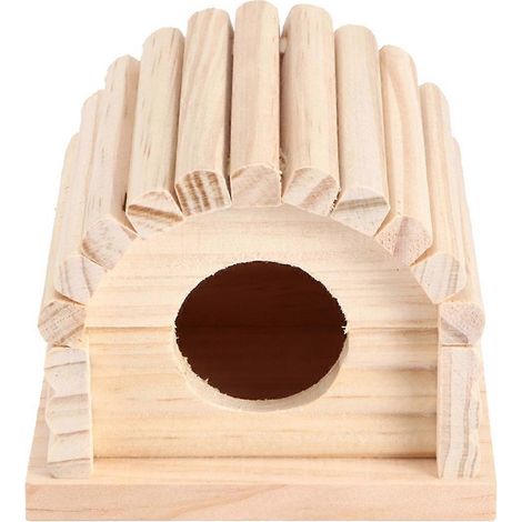 Maison en bois pour hamster 11x10x9cm, villa en bois naturel avec échelle et arche, cachette idéale pour petits animaux. (1/5)