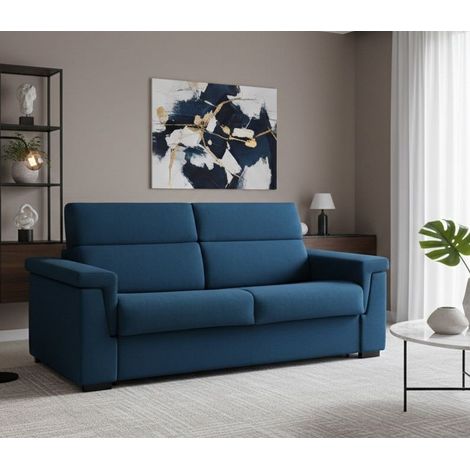 Dmora - Sofá fijo 2 plazas Onesta, Sofá lineal para salón, acolchado, desenfundable, calidad 100% Made in Italy, 205x95 h100 cm, Azul (1/4)