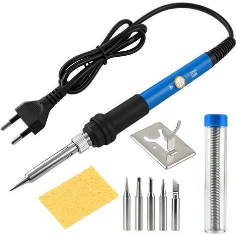 9 Pièces 60W Fer a Souder Kit Réglage de Température 6 Niveaux 200-450°C Soldering Iron Kit 5 Pointes Soudure + Support + Étain + Éponge,Mini Fer à Souder Précision pour Réparation Électronique DIY (1/5)