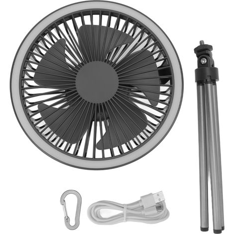 Tragbarer Campingventilator mit 10000 mAh, Licht, 3 Geschwindigkeitsstufen und Timer – Grau, für den Einsatz im Freien (1/5)