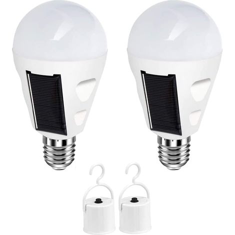 Ampoule solaire de secours à LED, culot E27, avec crochet et interrupteur, alimentée par batterie, idéale pour la randonnée et le camping, lot de 2