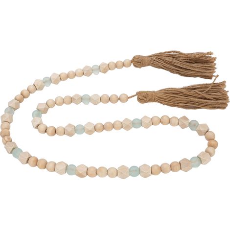Guirlande de perles en bois avec pompons, décoration murale en perles de bois, style champêtre (1/5)