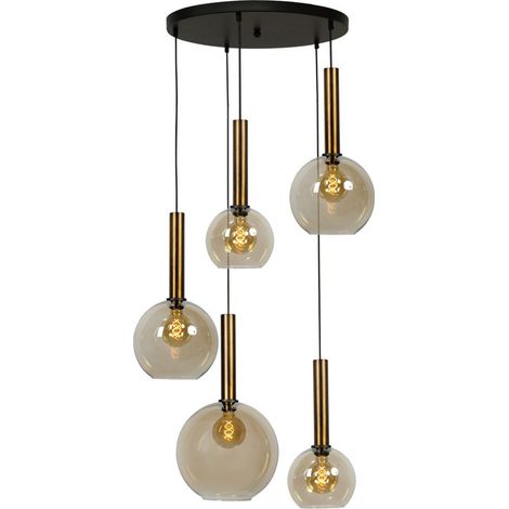 Lampe suspendue noire Bella 5 lumières avec de l'or - 2982-05-10-50-5-221 (1/3)