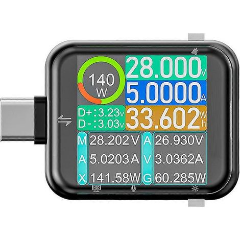 USB-Tester T3, digitaler Spannungs- und Strommesser, Wattmeter, Musikspektrumanalysator, Schallpegelmesser, Füllstands- und Barometer A (1/5)