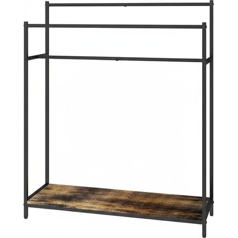 Porte-serviettes sur pied avec étagère 100 x 82 x 29 cm séchage rapide style industriel en métal noir (1/2)