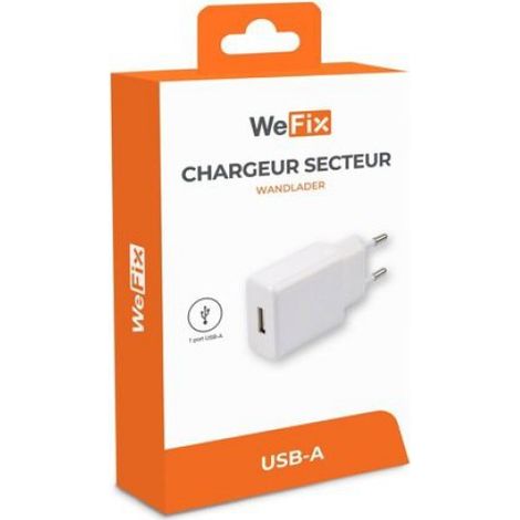 Chargeur Secteur USB-A - 2.4 A - Compatible Universel - Blanc - Dimensions 3.6 x 2.2 x 5.5 cm - 1 Pièce (1/2)