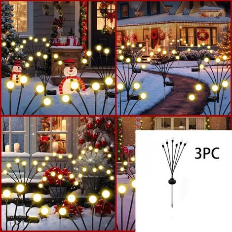 Luci solari da giardino in 3 pezzi, 6 lampadine, luci decorative da giardino impermeabili, illuminazione d'atmosfera per uso esterno, luci solari da giardino (1/5)