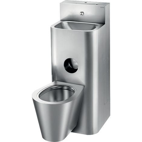 Delabie Kombi Compact avec chasse d'eau intégrée pour WC mural en acier inoxydable 1.4301 sat (1/2)