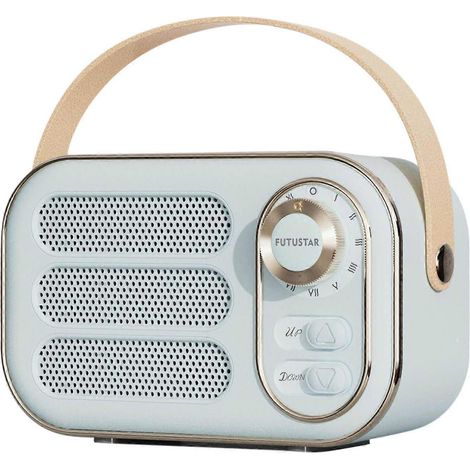 This multi-functional portable mini FM radio features a Bluetooth speaker and supports USB input.