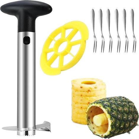 8 Pièces Outil Ananas, 1 Coupe Et 6 Fourchettes, Acier Inoxydable, Pour Fêtes Et Pique-niques
