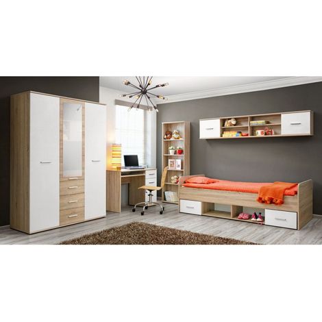 Ensemble de meuble de chambre  - DINO IV - 5 éléments - Chêne et blanc - Livraison gratuite