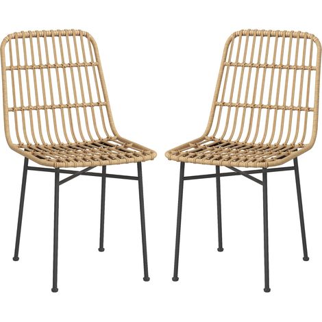 Set 2 Sedie per Cucina e Soggiorno Stile Boho 45x57x83 cm in Rattan PE e Acciaio Giallo (1/5)
