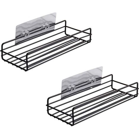 Étagère de Salle de Bain Adhésive Montée au Mur, Sans Perçage, Solides Supports de Cuisine pour Caddies de Douche, Organisateurs de Rangement pour Douche (Paquet de 2, Noir)- (1/5)