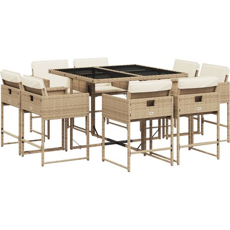 vidaXL Set da Pranzo da Giardino 9 pz con Cuscini Beige in (1/5)