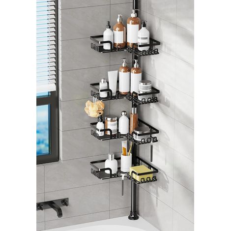 Etagere Douche Telescopique - Etagere Douche Angle Etagere Angle Salle de Bain Etagere de Douche Sans Percage Support Savon Crochet Douche(Noir, Inox) (1/3)
