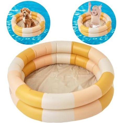 Piscine gonflable pour enfants, 2 anneaux avec fond de bulles de sécurité gonflables, pour l'intérieur et l'extérieur, filles et garçons (Jaune) (1/5)
