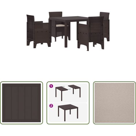 Garten Stühle -  Garten Essgruppe 5 pcs Braun Polypropylen (1/5)