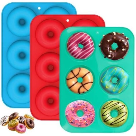 3 pièces Moule Donuts Silicone, Moules à Donuts en Silicone, 6 Cavités Anti-Adhérentes Moule à Beignets, Moule A Donuts Silicone (1/4)